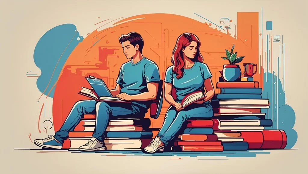 Girl and boy are studying together